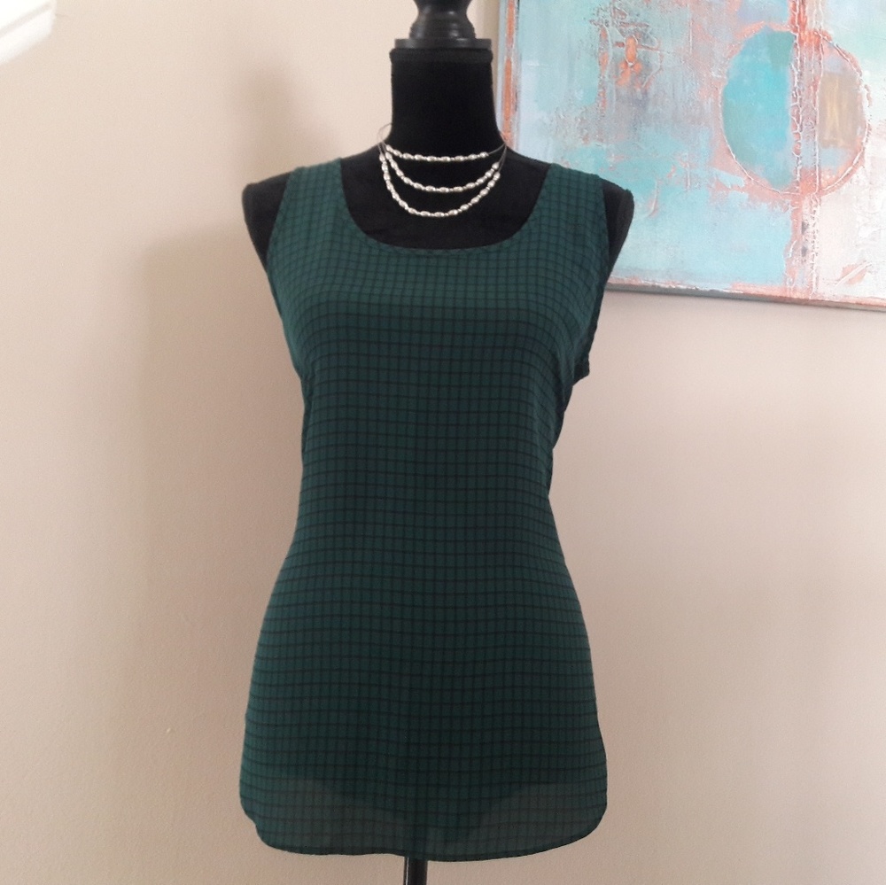 Loft Petites Button Back Tunic Top Green Sz M/P